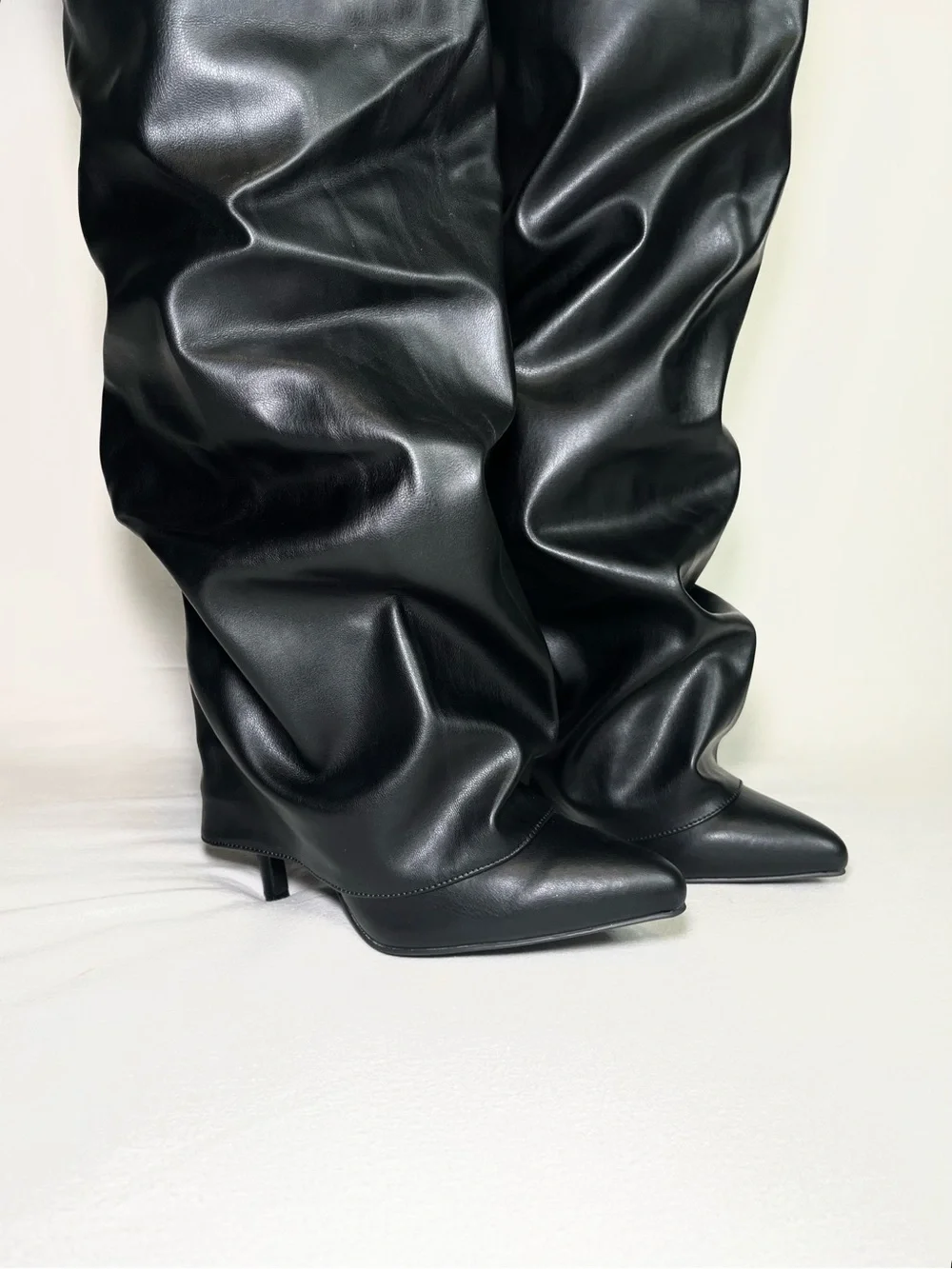 Fashion Nova Black Thigh-High Pump Boots